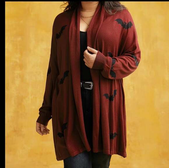 BloomChic Sweaters - BloomChic Bat Cardigan Plus Size 2X/18-20 Open Front Halloween Sweater
